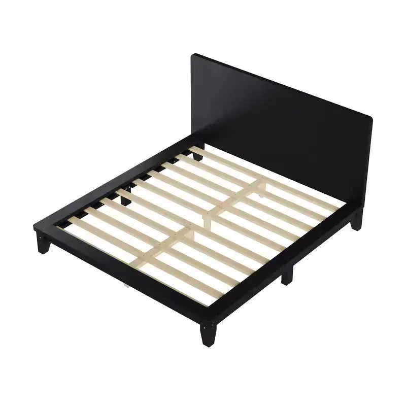 Full Platform Bed Frame with Headboard and Wood Slat Support