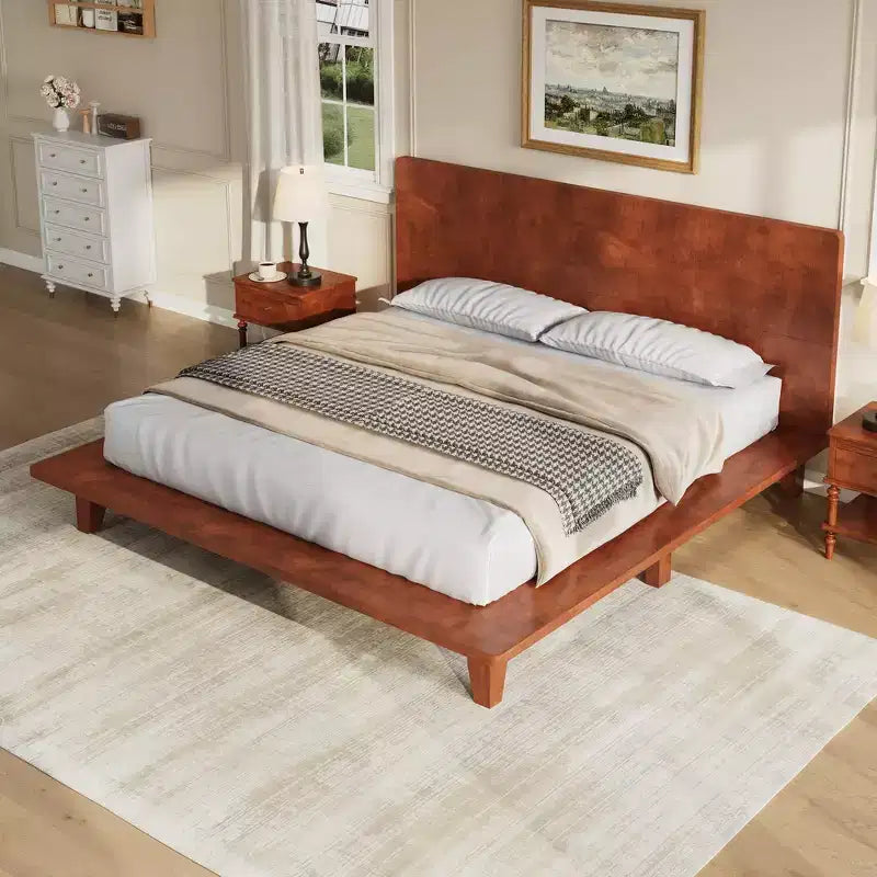 Full Platform Bed Frame with Headboard and Wood Slat Support