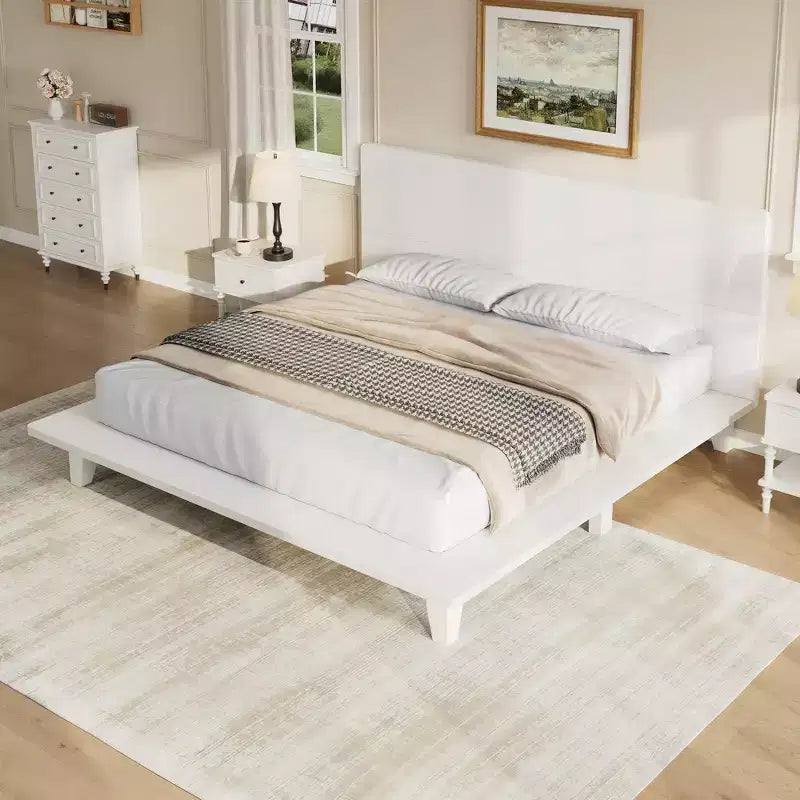 Full Platform Bed Frame with Headboard and Wood Slat Support