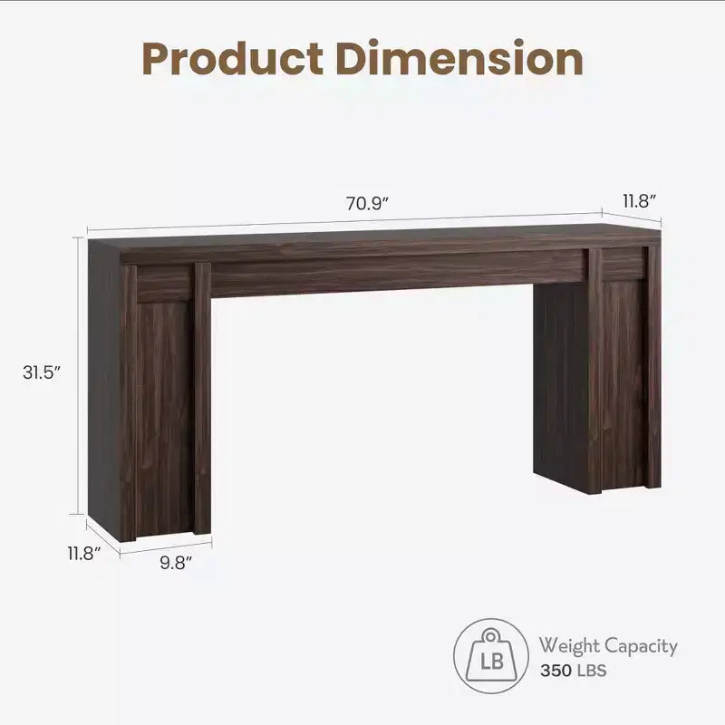 70.9" Farmhouse Console Table, Walnut Vintage Wood Grain