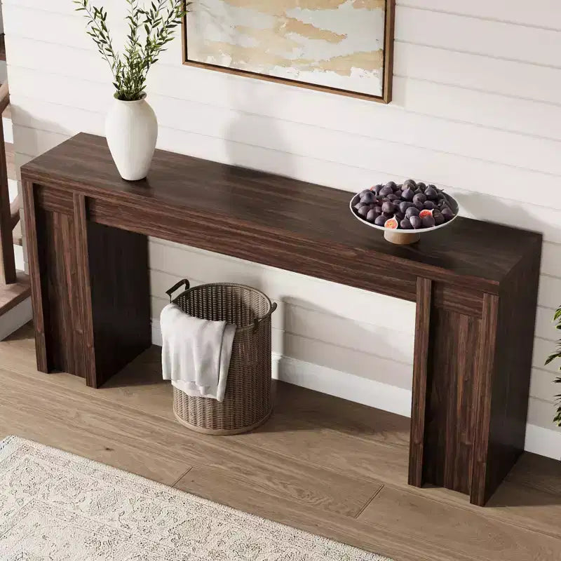 70.9" Farmhouse Console Table, Walnut Vintage Wood Grain