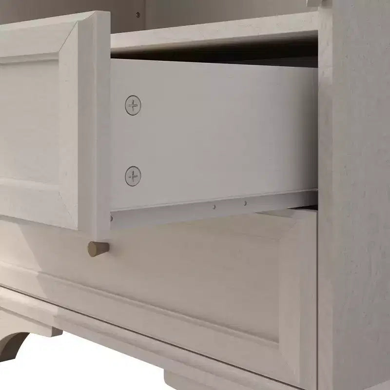 52" Tall White Glass Door Display Cabinet with 2 Drawers and Adjustable Shelves