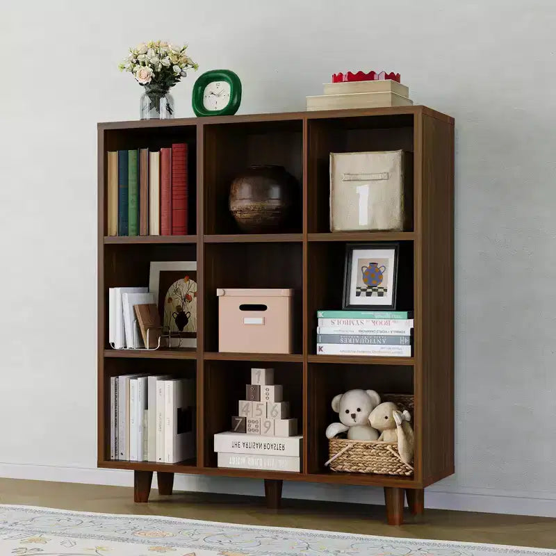 9-Cube Mid-Century Modern Bookshelf, Retro Brown with Anti-Tip Legs