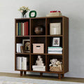 9-Cube Mid-Century Modern Bookshelf, Retro Brown with Anti-Tip Legs