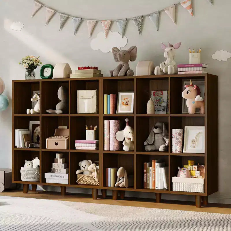 9-Cube Mid-Century Modern Bookshelf, Retro Brown with Anti-Tip Legs