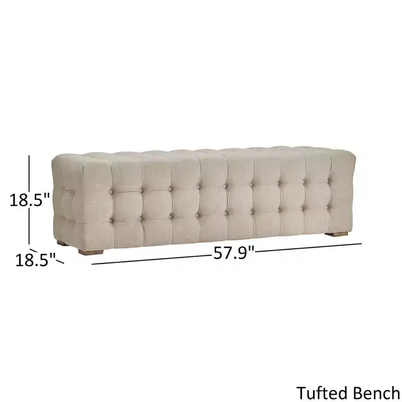 Linen Fabric Tufted Bench