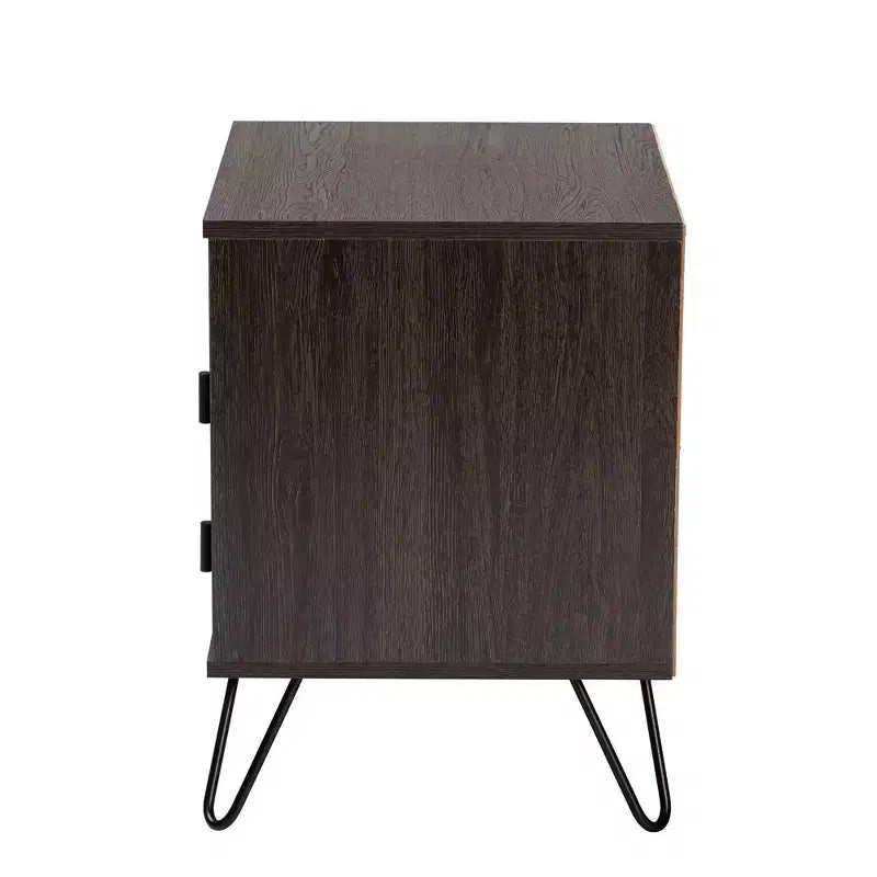 2-Drawer Brown/Black Wood and Metal Nightstand with Open Shelf