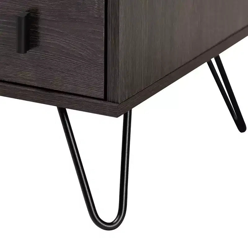 2-Drawer Brown/Black Wood and Metal Nightstand with Open Shelf