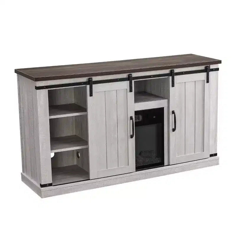 Electric Fireplace TV Stand with Barn Door Console for TVs up to 60"