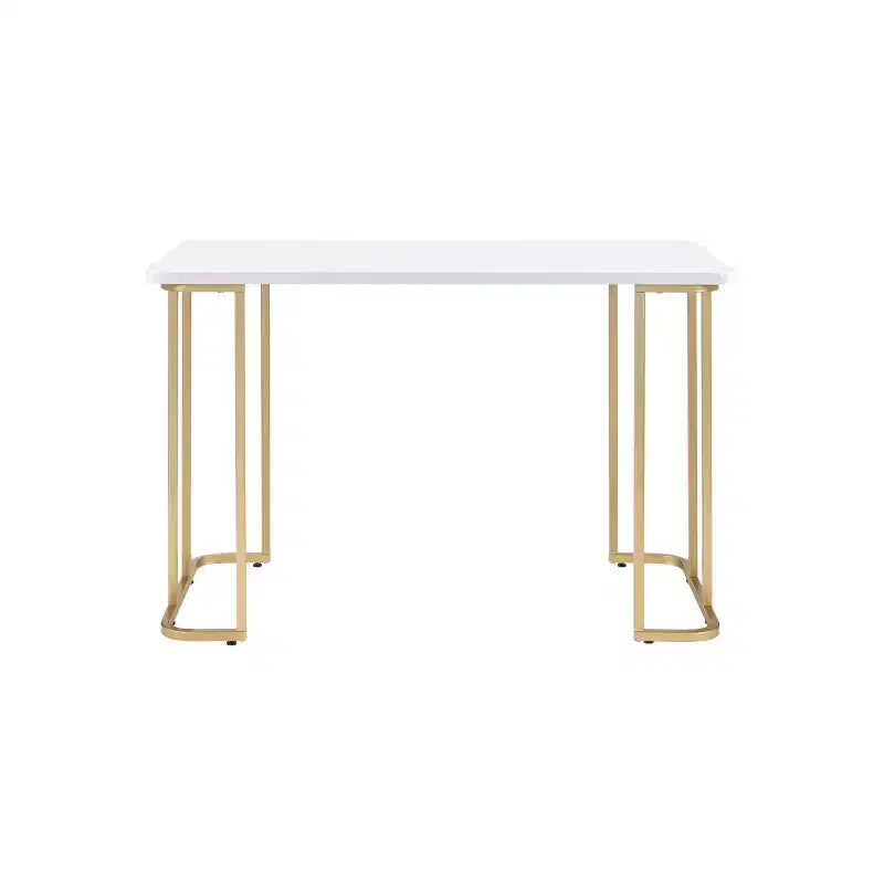 White/Gold Writing Desk, Metal Sled Base, 48" Wide
