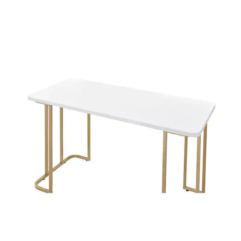 White/Gold Writing Desk, Metal Sled Base, 48" Wide