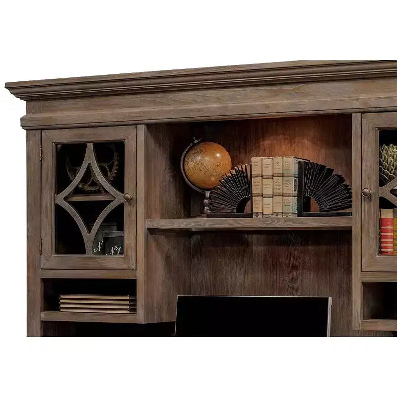 Solid Wood Hutch Top with Glass Doors and Touch-Activated Lighting, Brown