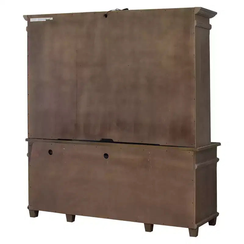 Solid Wood Hutch Top with Glass Doors and Touch-Activated Lighting, Brown