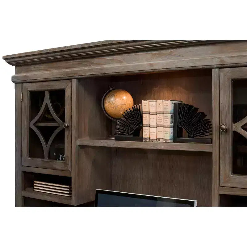 Solid Wood Hutch Top with Glass Doors and Touch-Activated Lighting, Brown