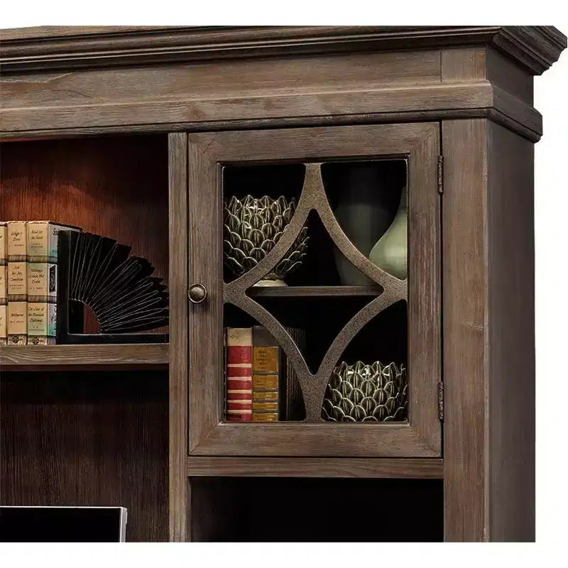Solid Wood Hutch Top with Glass Doors and Touch-Activated Lighting, Brown