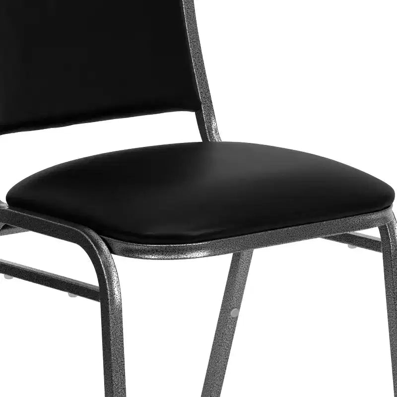 Stacking Banquet Chair, Black Vinyl with Silver Vein Frame