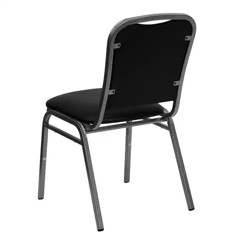Stacking Banquet Chair, Black Vinyl with Silver Vein Frame