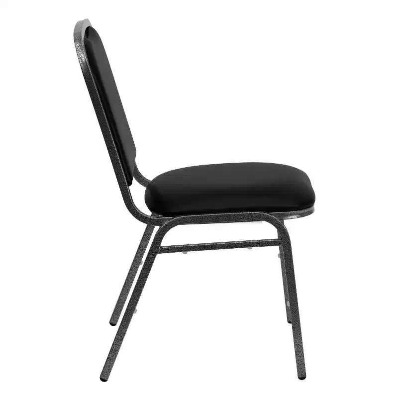 Stacking Banquet Chair, Black Vinyl with Silver Vein Frame