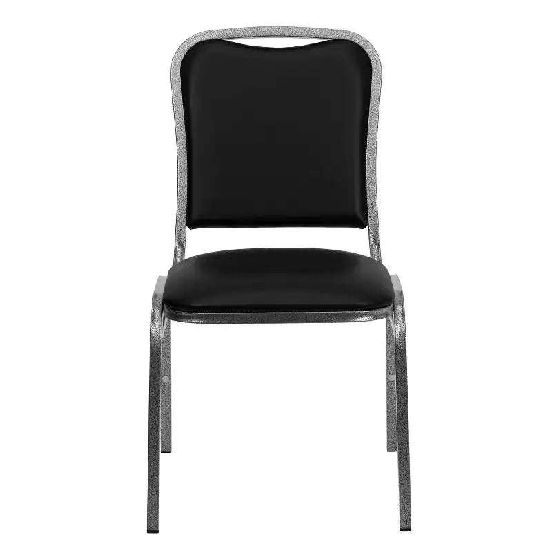 Stacking Banquet Chair, Black Vinyl with Silver Vein Frame