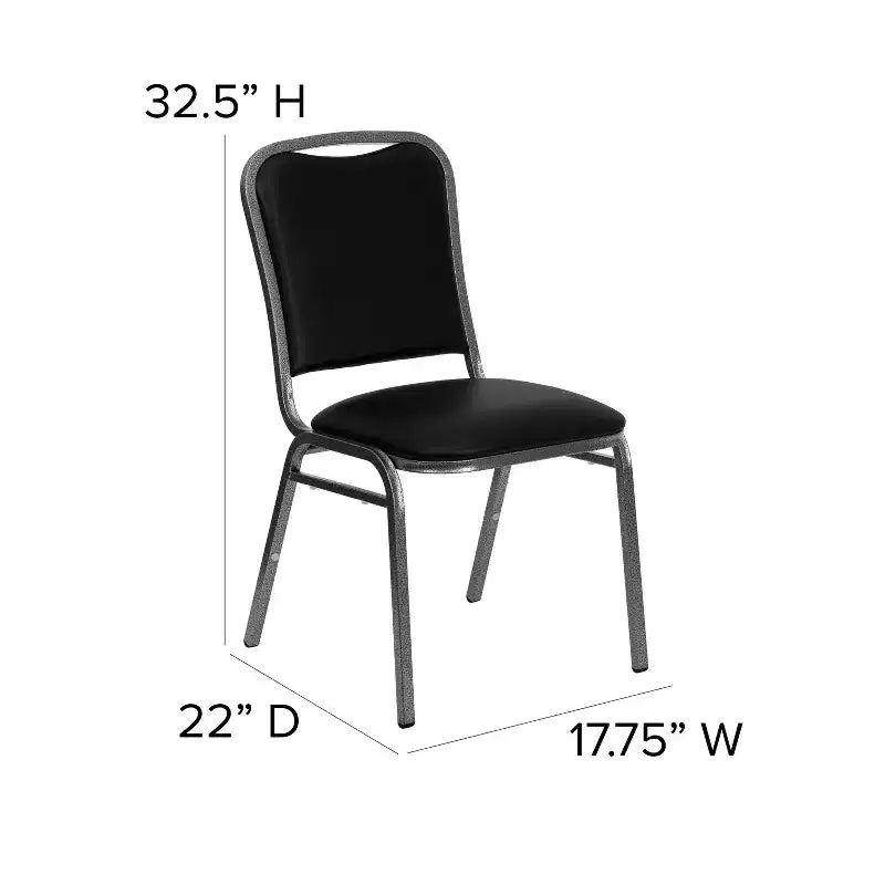 Stacking Banquet Chair, Black Vinyl with Silver Vein Frame