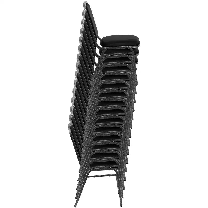 Stacking Banquet Chair, Black Vinyl with Silver Vein Frame