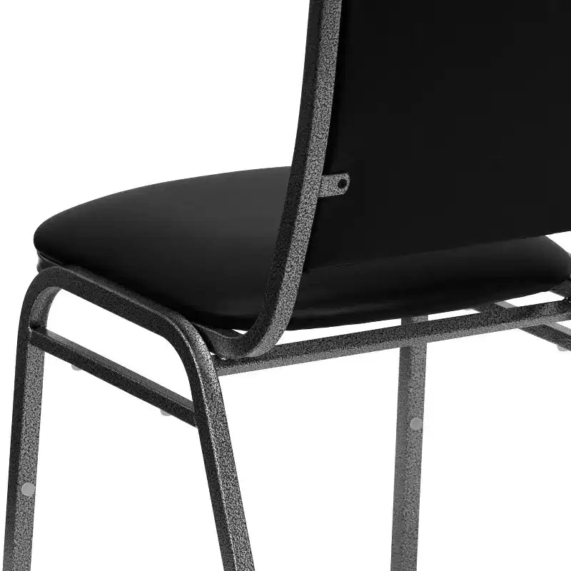 Stacking Banquet Chair, Black Vinyl with Silver Vein Frame