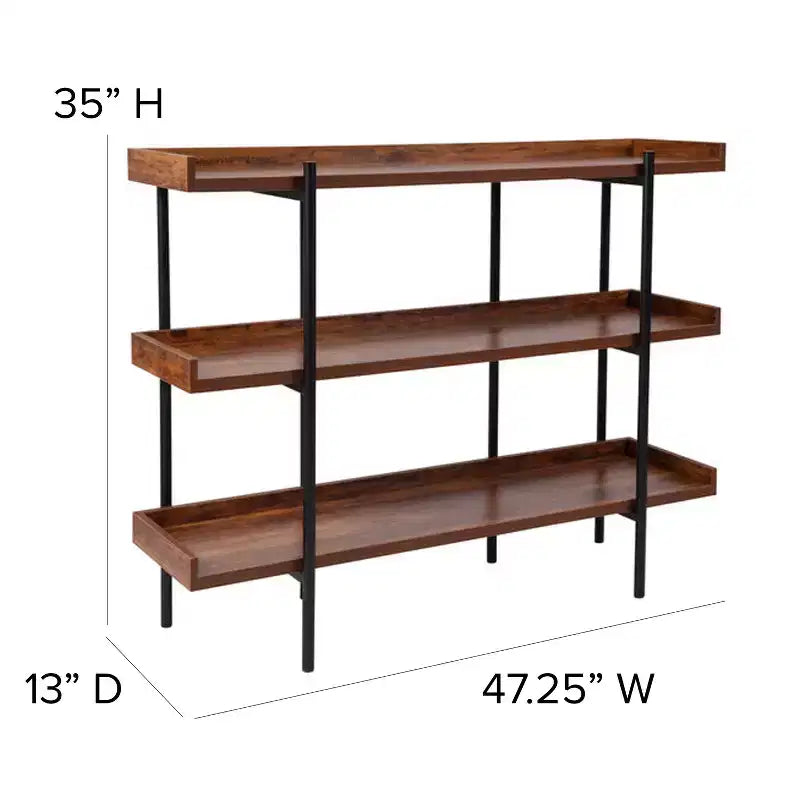 3-Shelf Rustic Wood Grain Display Bookcase, 35"H