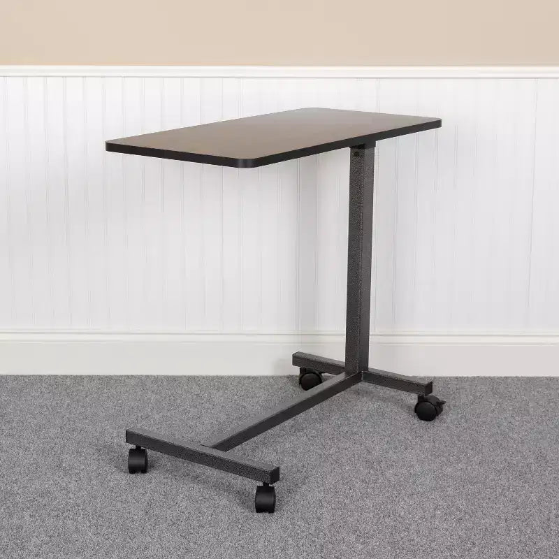 Adjustable Rolling Overbed Table with Wheels, Dark Oak Finish