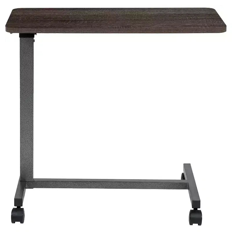 Adjustable Rolling Overbed Table with Wheels, Dark Oak Finish