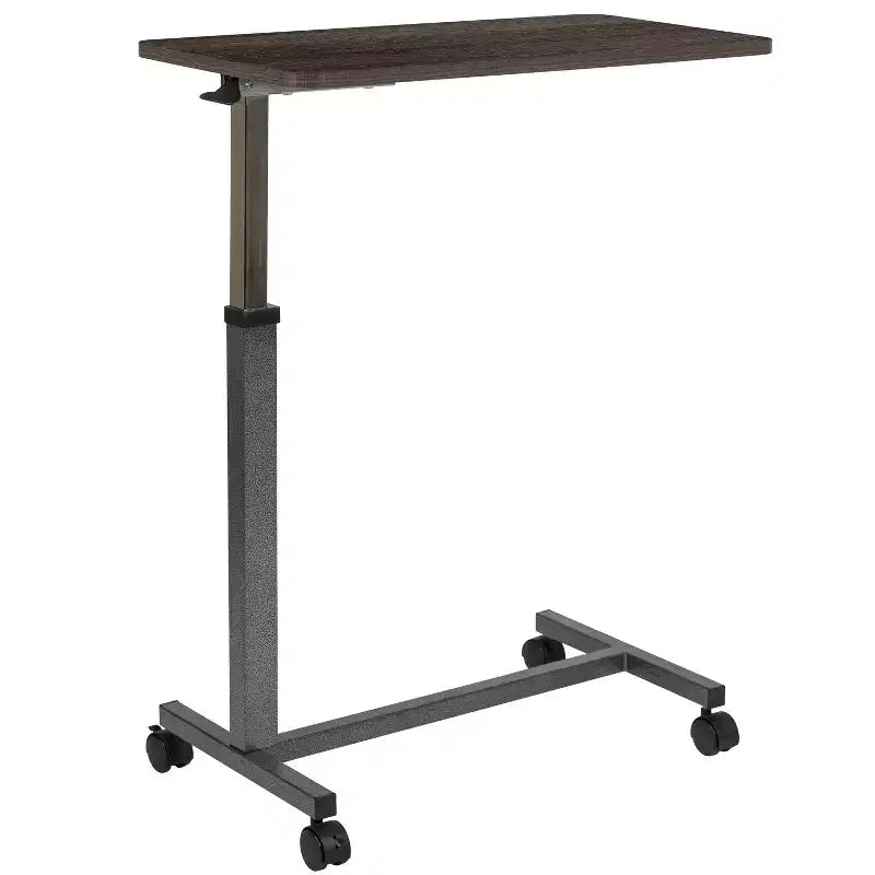 Adjustable Rolling Overbed Table with Wheels, Dark Oak Finish