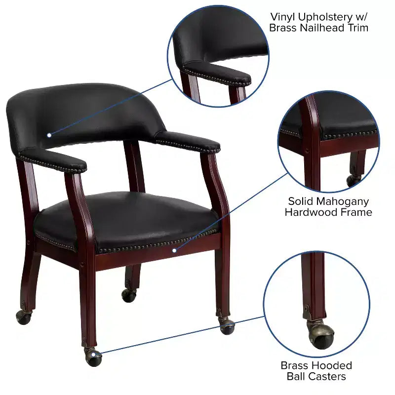 Black Vinyl Conference Chair with Nail Trim and Casters