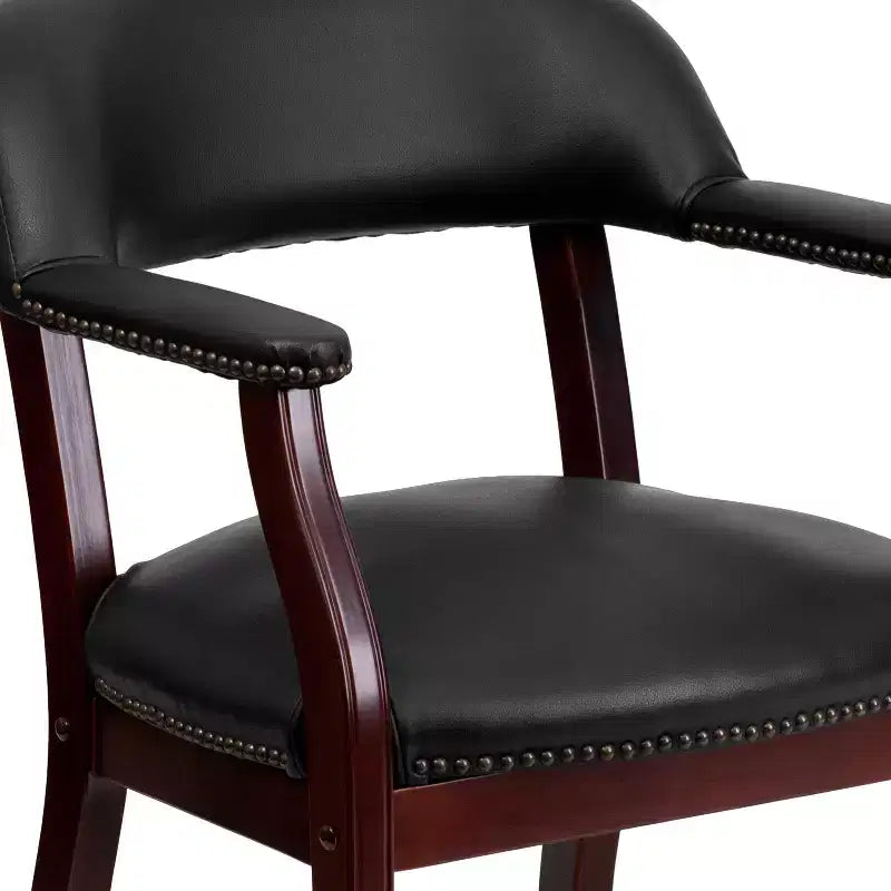 Black Vinyl Conference Chair with Nail Trim and Casters