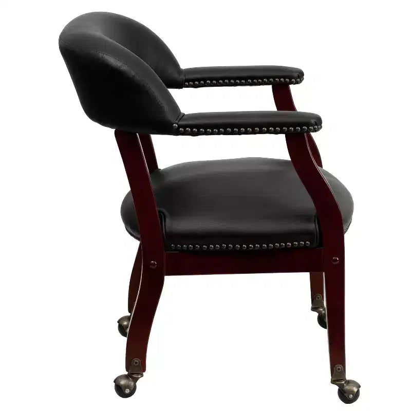 Black Vinyl Conference Chair with Nail Trim and Casters