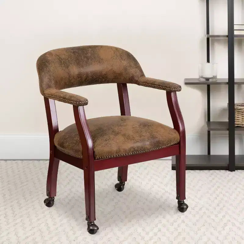 Black Vinyl Conference Chair with Nail Trim and Casters