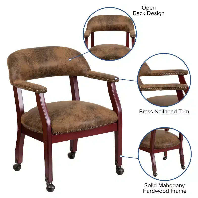 Black Vinyl Conference Chair with Nail Trim and Casters