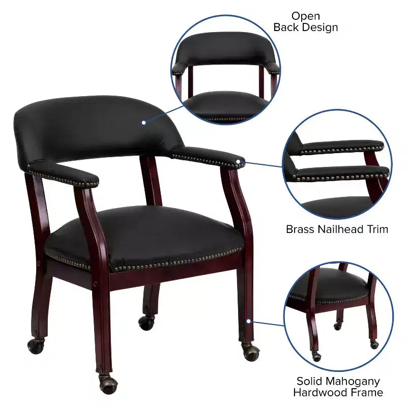 Black Vinyl Conference Chair with Nail Trim and Casters
