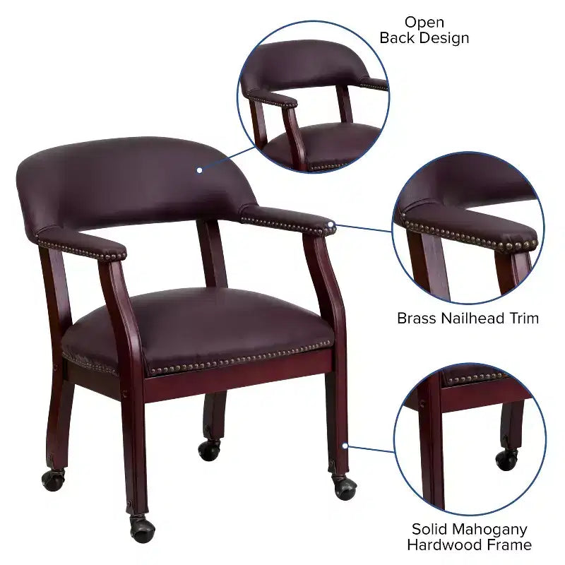 Black Vinyl Conference Chair with Nail Trim and Casters