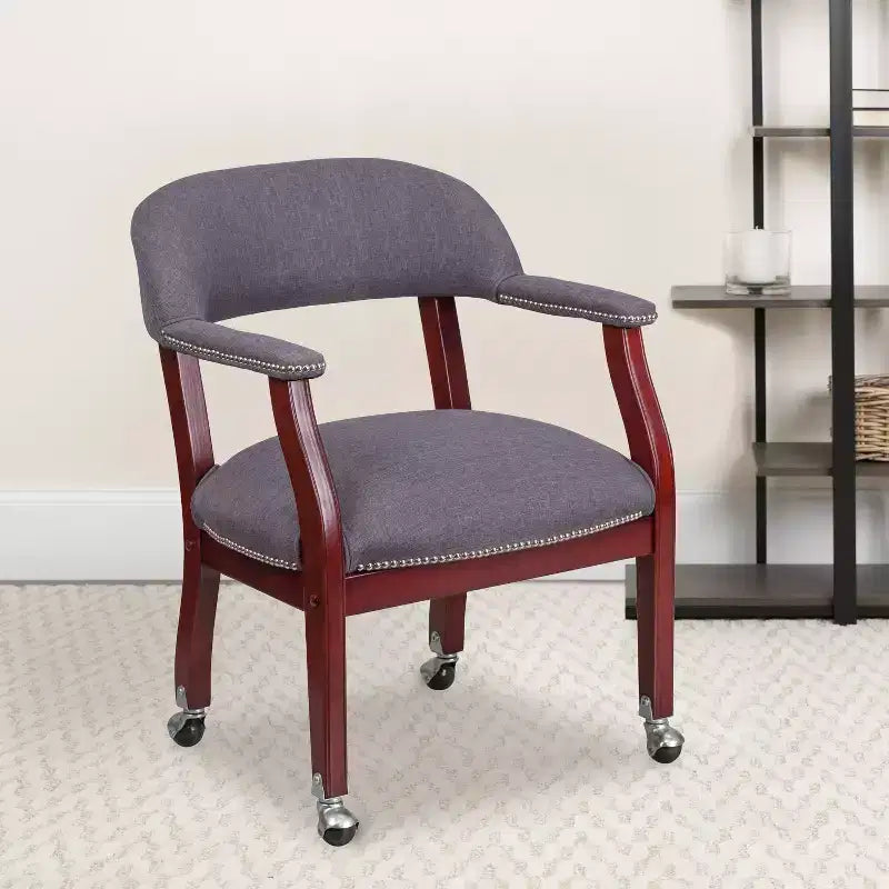 Black Vinyl Conference Chair with Nail Trim and Casters
