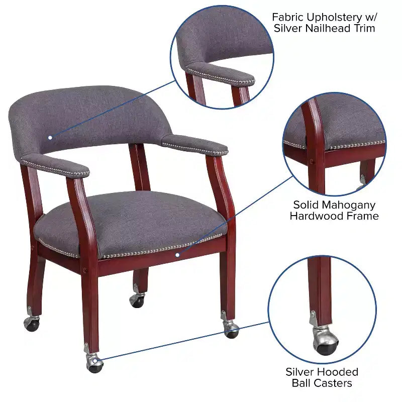 Black Vinyl Conference Chair with Nail Trim and Casters