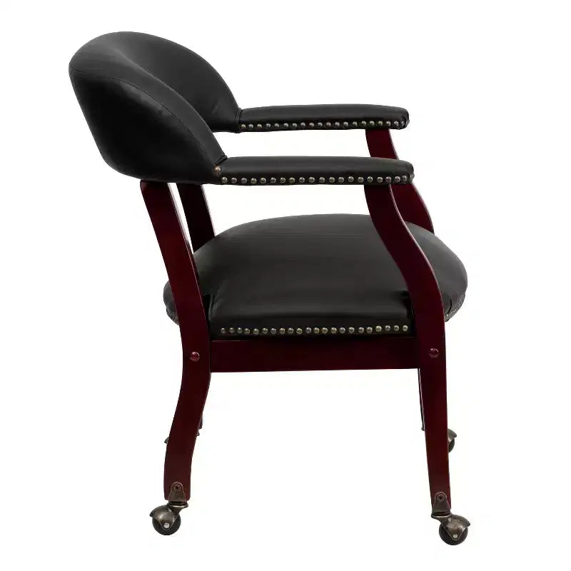 Black Vinyl Conference Chair with Nail Trim and Casters