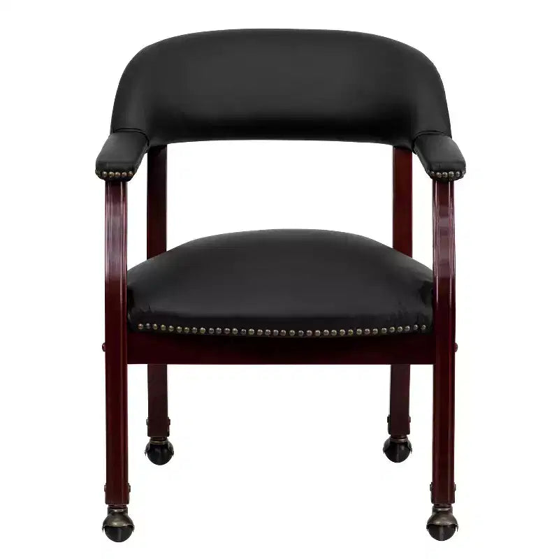 Black Vinyl Conference Chair with Nail Trim and Casters