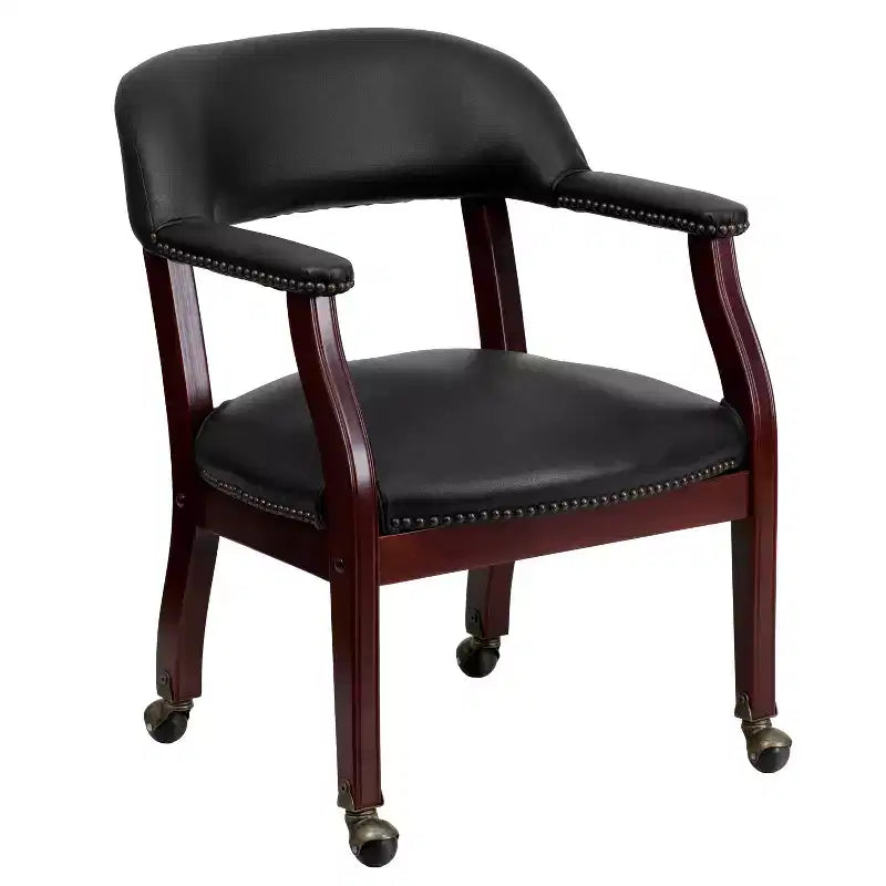 Black Vinyl Conference Chair with Nail Trim and Casters
