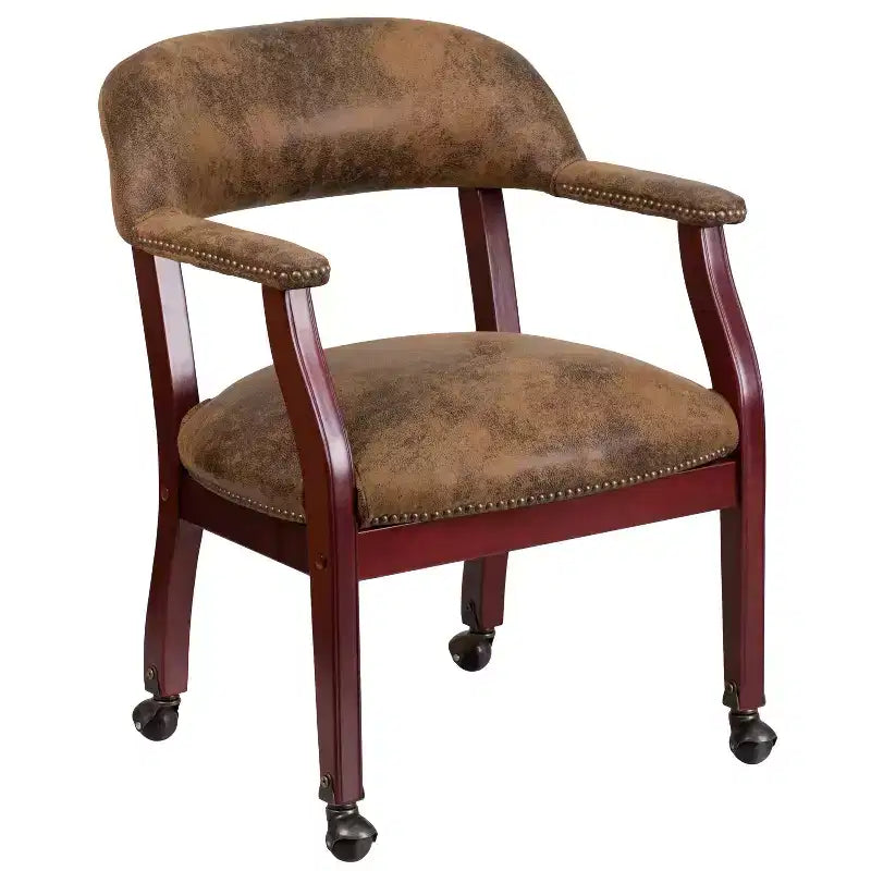Black Vinyl Conference Chair with Nail Trim and Casters