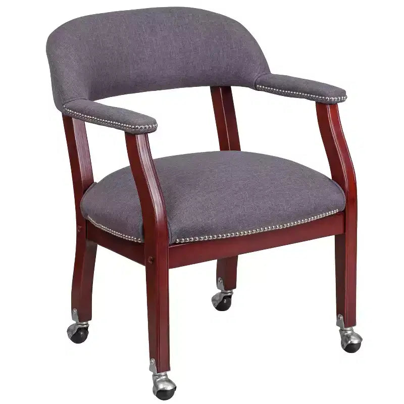 Black Vinyl Conference Chair with Nail Trim and Casters