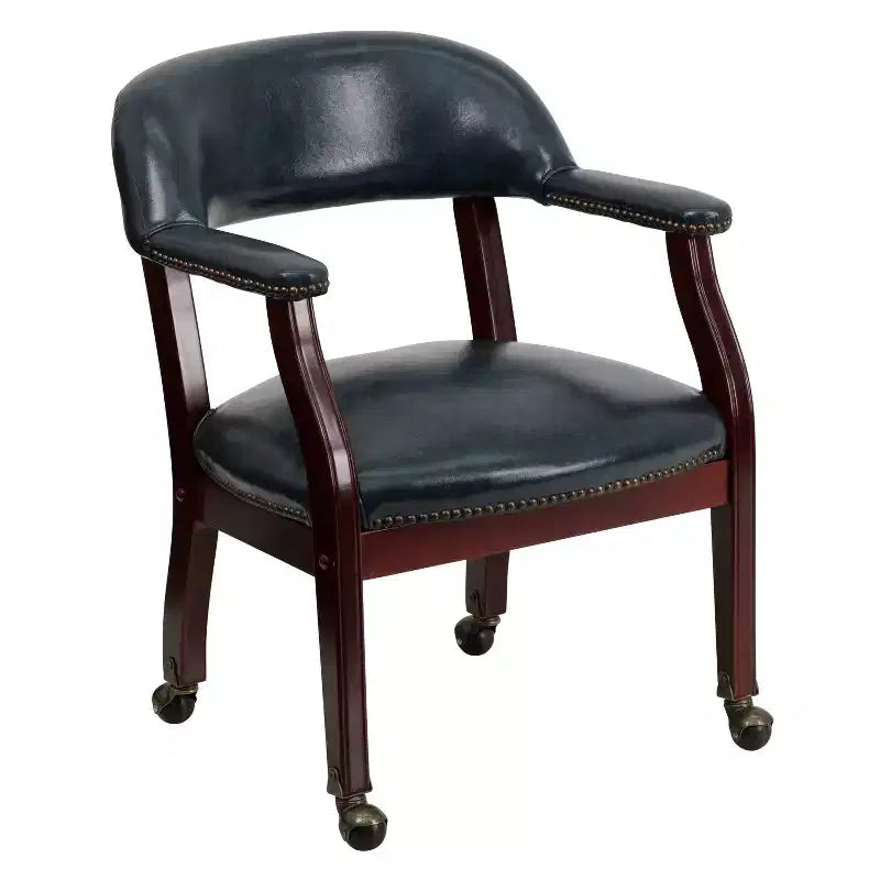 Black Vinyl Conference Chair with Nail Trim and Casters