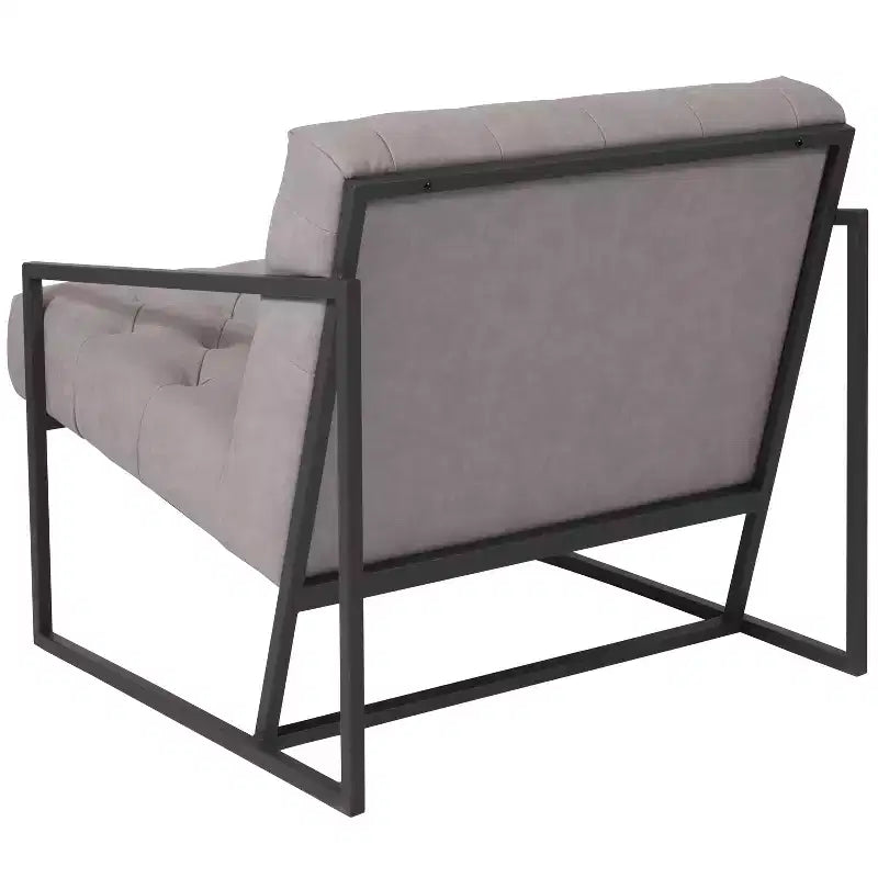 Tufted Bonded Leather Lounge Accent Chair with Slanted Arms