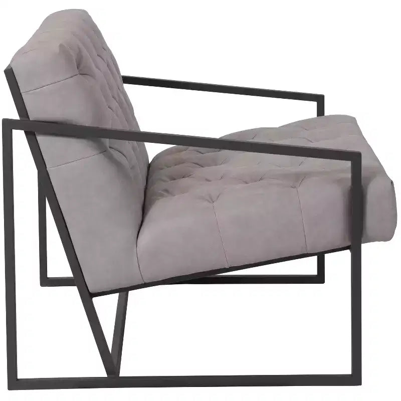 Tufted Bonded Leather Lounge Accent Chair with Slanted Arms