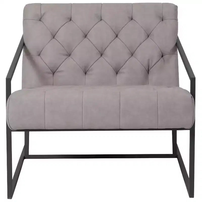 Tufted Bonded Leather Lounge Accent Chair with Slanted Arms