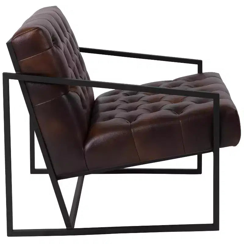 Tufted Bonded Leather Lounge Accent Chair with Slanted Arms