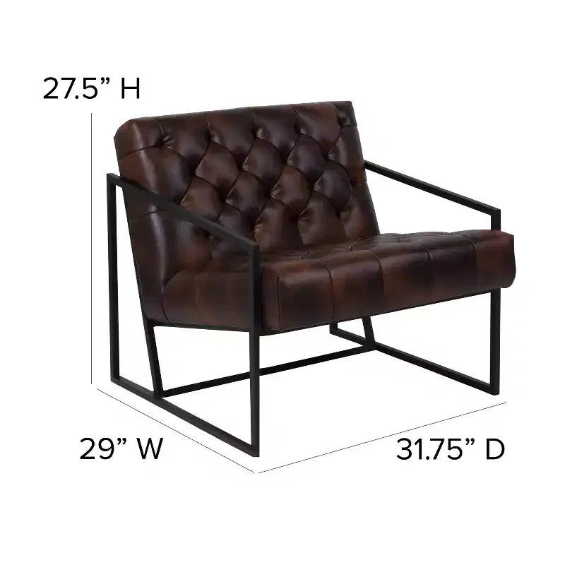 Tufted Bonded Leather Lounge Accent Chair with Slanted Arms